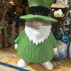 Rae Dunn Green Gnome with Kiss Me Design
